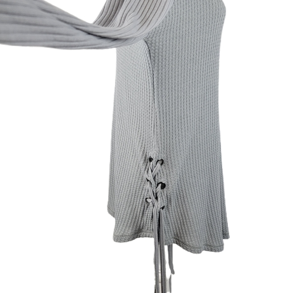 KORI Gray Waffle Knit Top Lace Up Tie Sides Medium - Picture 3 of 6
